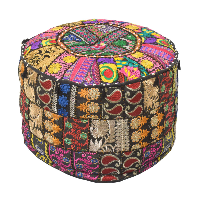 Sanu Babu Taburet z Rajasthanu s bohatou Ari výšivkou, průměr 53cm výška 40cm patchwork (CA)