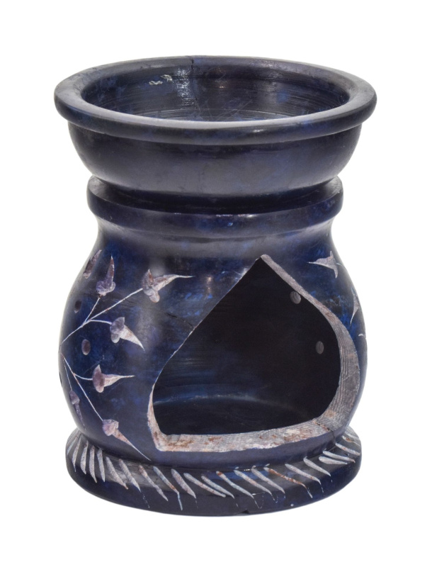 Sanu Babu Kamenná aromalampa, ručně vyřezávaná, tmavě modrá, květ života, 8x8x10cm