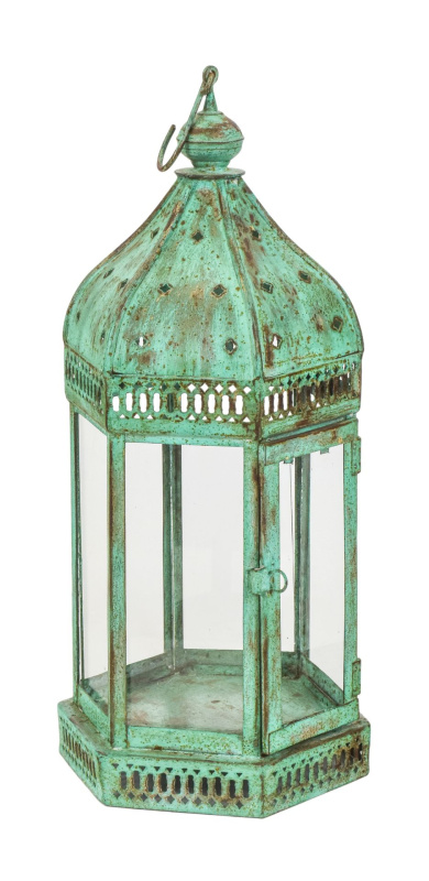 Sanu Babu Kovová lucerna, zelená patina, 24x24x50cm