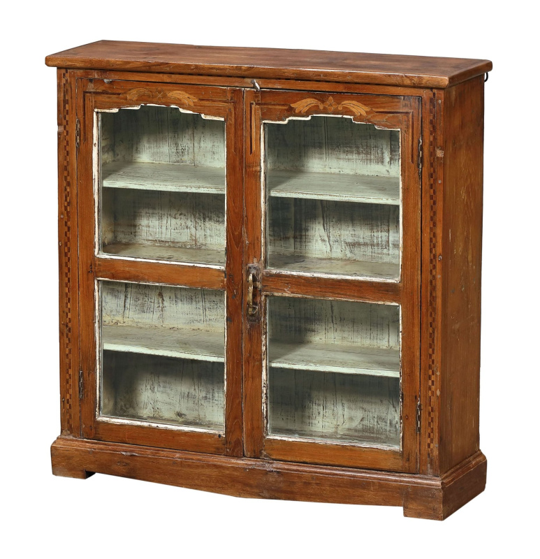 Sanu Babu Stará prosklená skříňka z teakového dřeva, 79x22x80cm