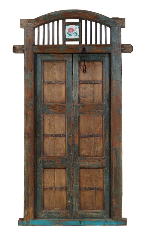 Sanu Babu Starožitné dveře s rámem z Gujaratu, teakové dřevo, 125x11x228cm