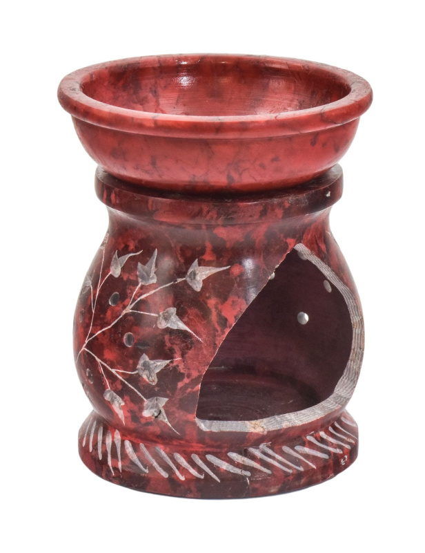 Sanu Babu Kamenná aromalampa, ručně vyřezávaná, červená, květ života, 8x8x10cm