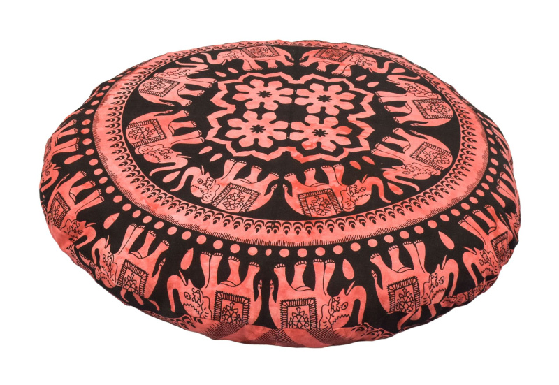Sanu Babu Meditační polštář kulatý, červeno-černý se slony, 80x13cm