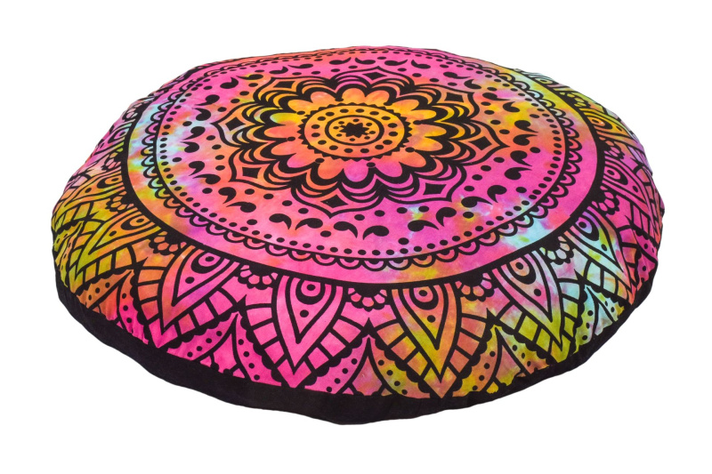 Sanu Babu Meditační polštář kulatý, barevná batika s Mandalou, 80x13cm (BL)