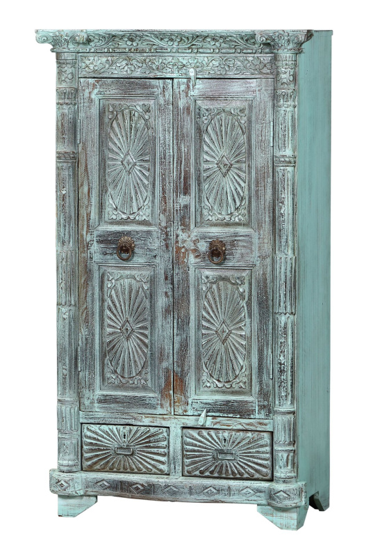 Sanu Babu Skříň z teakového dřeva staré dveře, ruční řezby, 90x50x150cm