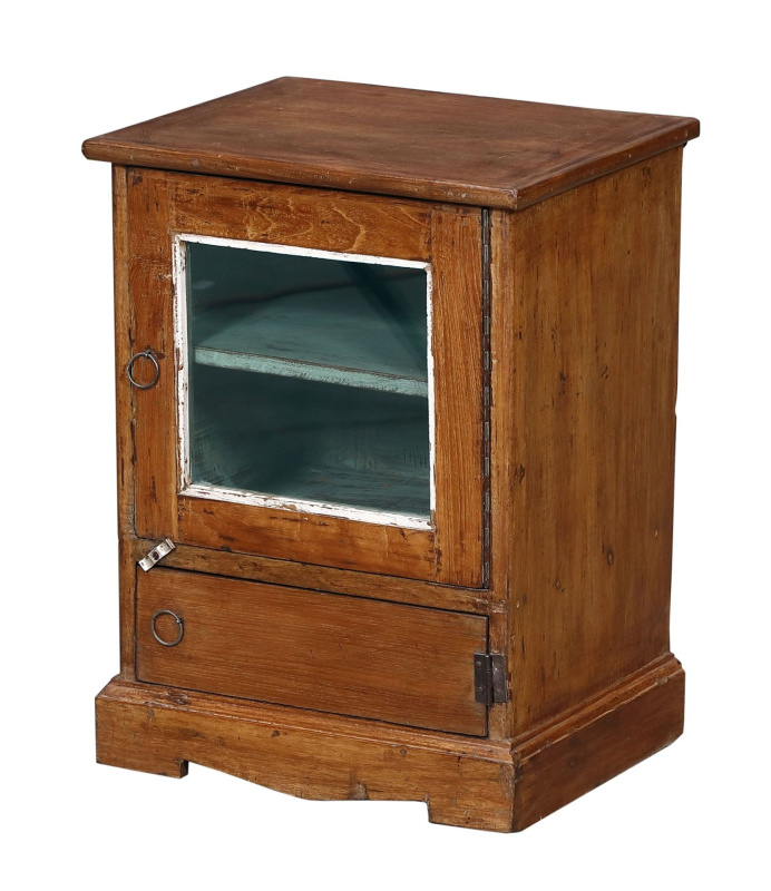 Sanu Babu Stará prosklená skříňka z teakového dřeva, 41x32x54cm