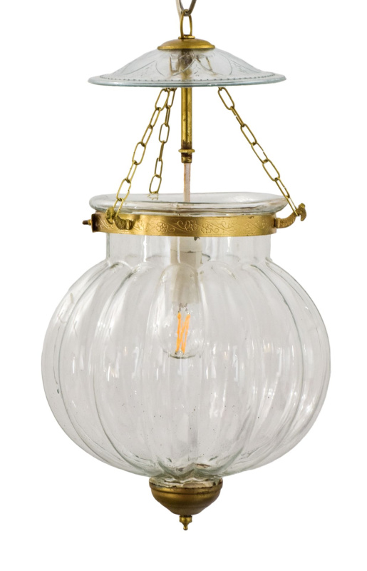 Sanu Babu Skleněná lampa, čirá, mosazné prvky, prům. 23cm, výška 40cm