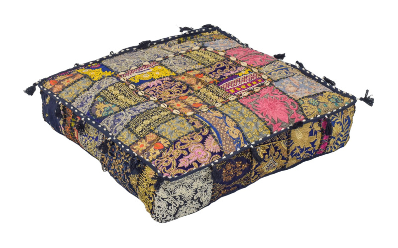Sanu Babu Meditační polštář, ručně vyšívaný patchwork, čtverec, 61x61x15