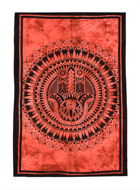 Sanu Babu Přehoz s tiskem Mandaly a ruky Fatimy, černo-červený 130x210cm (4R)