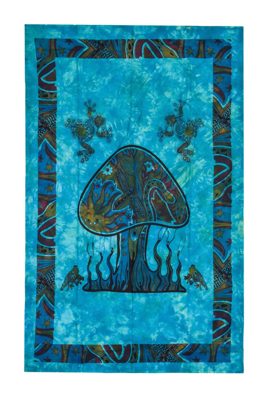 Sanu Babu Přehoz na postel s potiskem houby, tyrkysový 130x210cm
