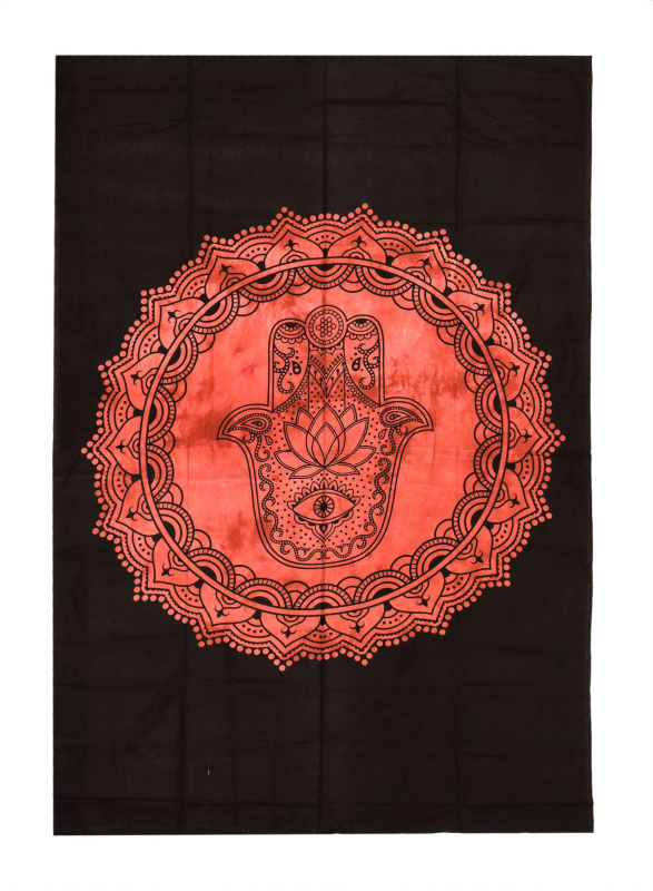 Sanu Babu Přehoz s tiskem Mandaly a ruky Fatimy, černo-červený 130x210cm (4W)