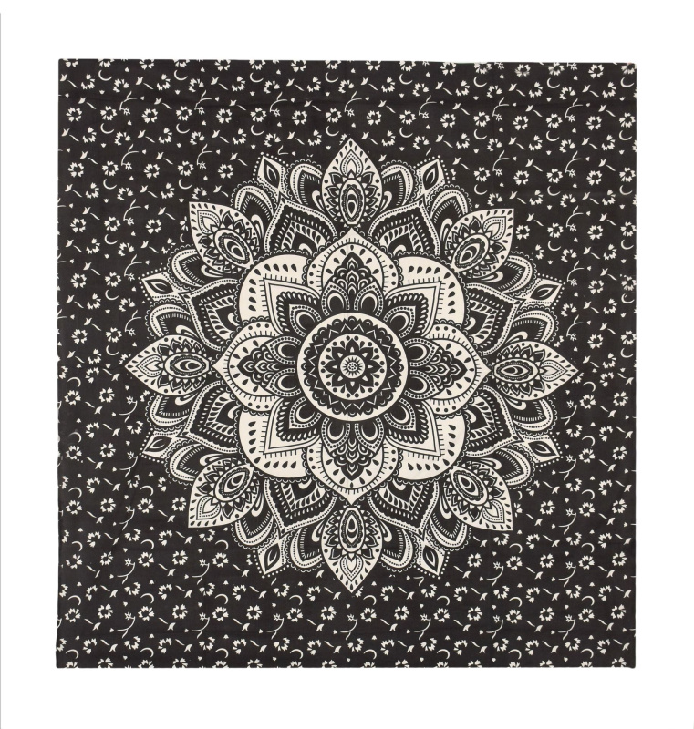Sanu Babu Přehoz s tiskem Mandala, černo-bílý 200x230cm
