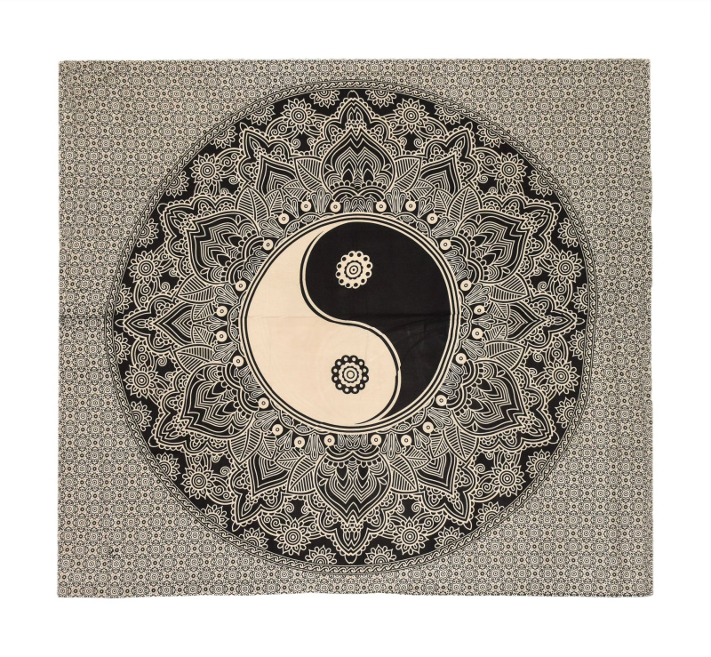 Sanu Babu Přehoz s tiskem Jin-Jang Mandala, černo-bílý 200x230cm