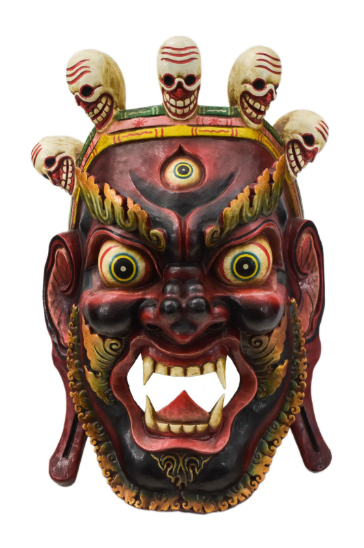 Sanu Babu Dřevěná maska, "Bhairab", ručně vyřezávaná, malovaná, 50x28x75cm