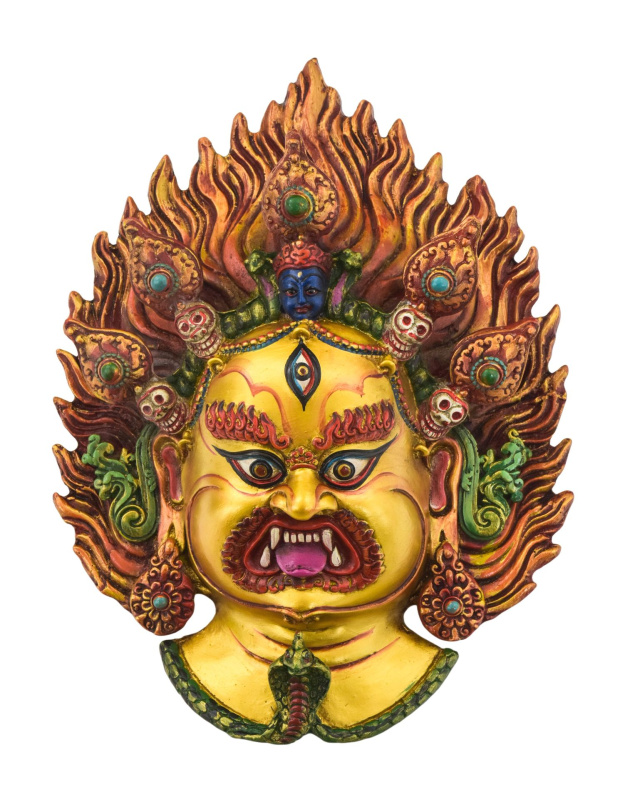 Sanu Babu Maska Bhairab, ručně malovaná, pryskyřice, 26x9x35cm