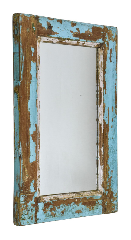 Sanu Babu Zrcadlo v rámu z teakového dřeva, tyrkysová patina, 37x4x57cm