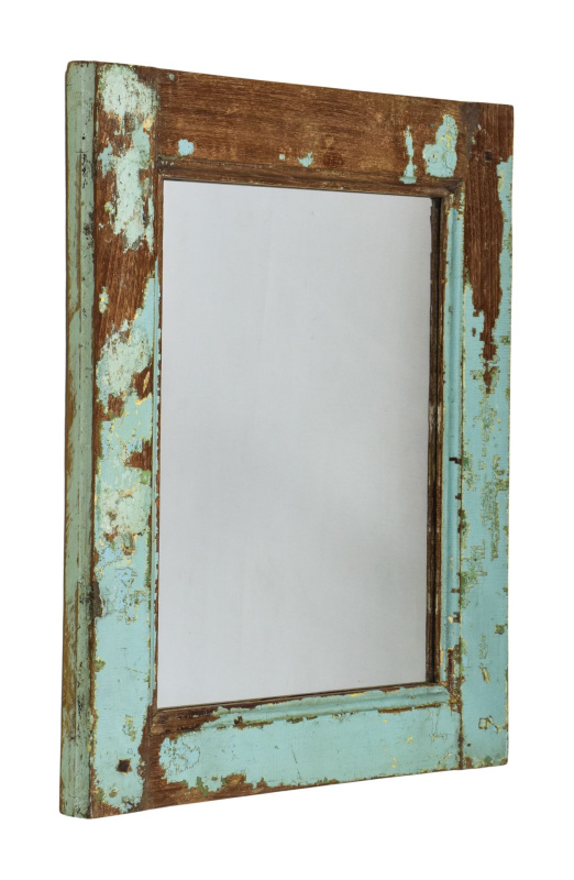 Sanu Babu Zrcadlo v rámu z teakového dřeva, tyrkysová patina, 38x4x49cm