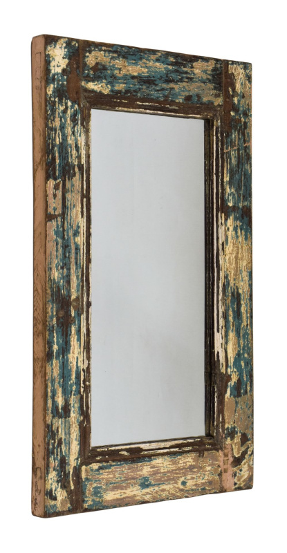 Sanu Babu Zrcadlo v rámu z teakového dřeva, tyrkysová patina, 34x3x58cm