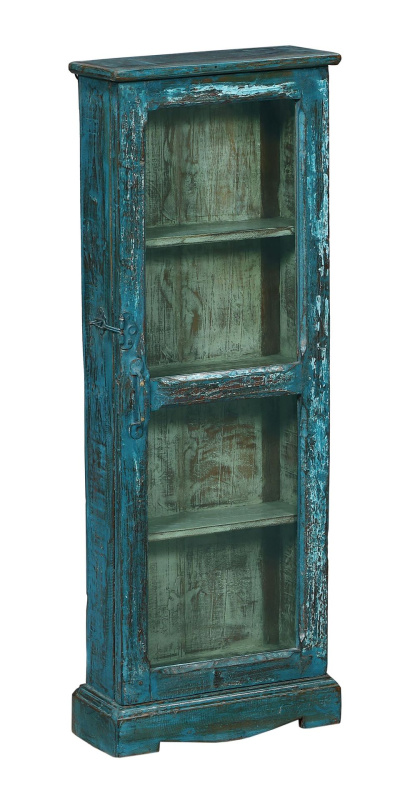 Sanu Babu Stará prosklená skříňka z teakového dřeva, 37x15x98cm