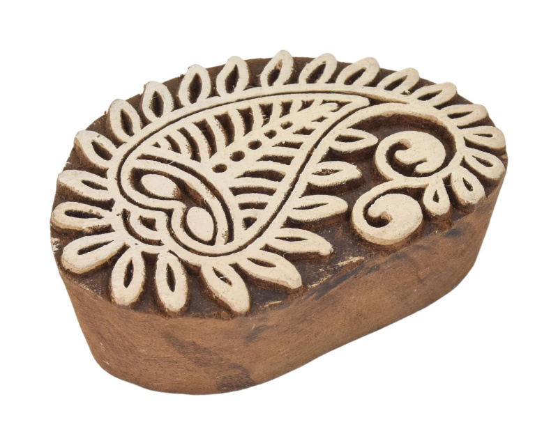 Sanu Babu Vyřezávané razítko paisley, palisandr, 6x4cm