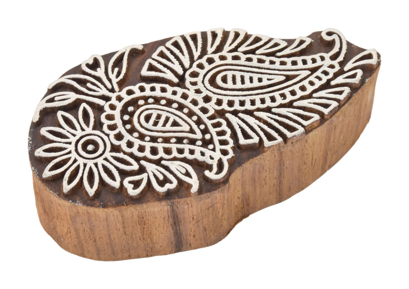 Sanu Babu Vyřezávané razítko paisley, palisandr, 9x4,5cm