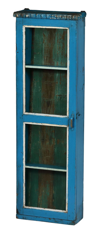 Sanu Babu Stará prosklená skříňka z teakového dřeva, 32x14x102cm