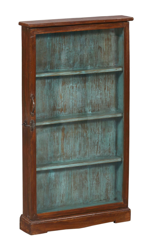 Sanu Babu Stará prosklená skříňka z teakového dřeva, 57x13x101cm