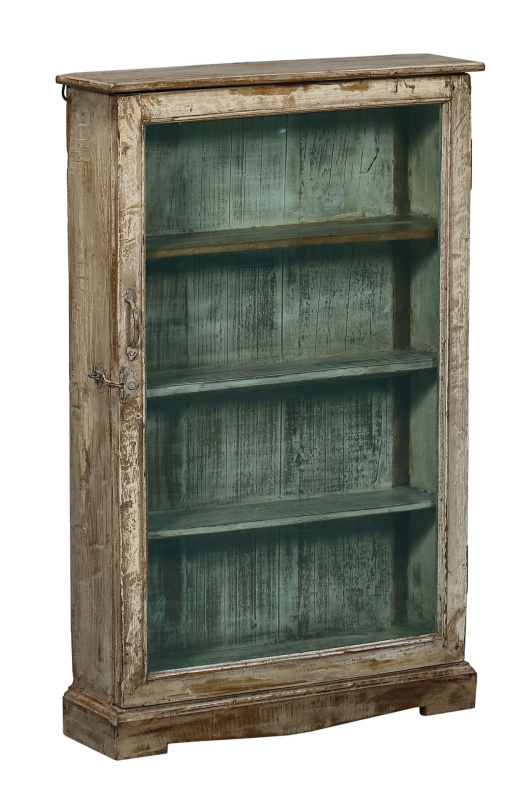 Sanu Babu Stará prosklená skříňka z teakového dřeva, 63x18x100cm