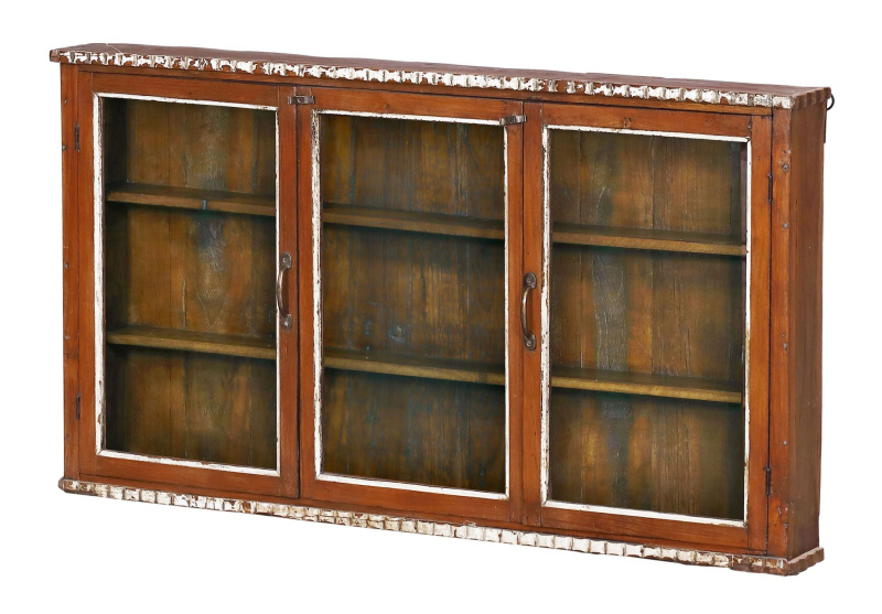 Sanu Babu Stará prosklená skříňka z teakového dřeva, 113x12x62cm