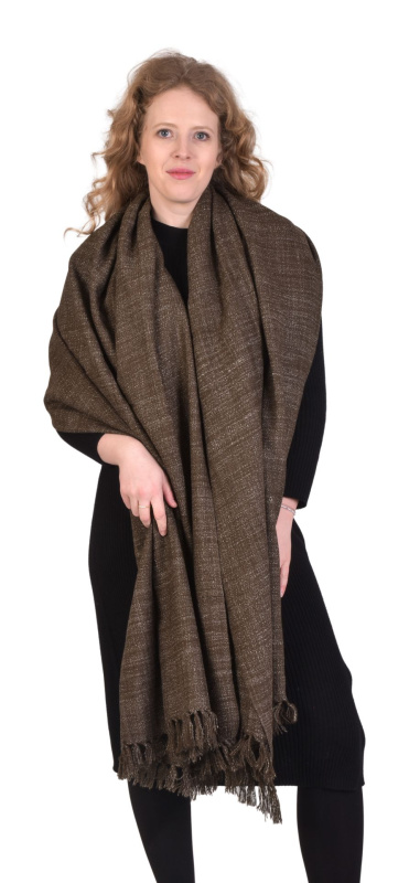 Sanu Babu Velký zimní hnědý šál s šedou nitkou a třásněmi, 232x120cm