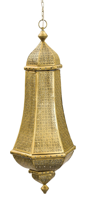 Sanu Babu Kovová lampa v orientálním stylu, zlatá, uvnitř modrá, 35x35x90cm
