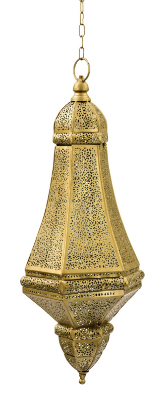 Sanu Babu Kovová lampa v orientálním stylu, zlatá, uvnitř modrá, 25x25x57cm