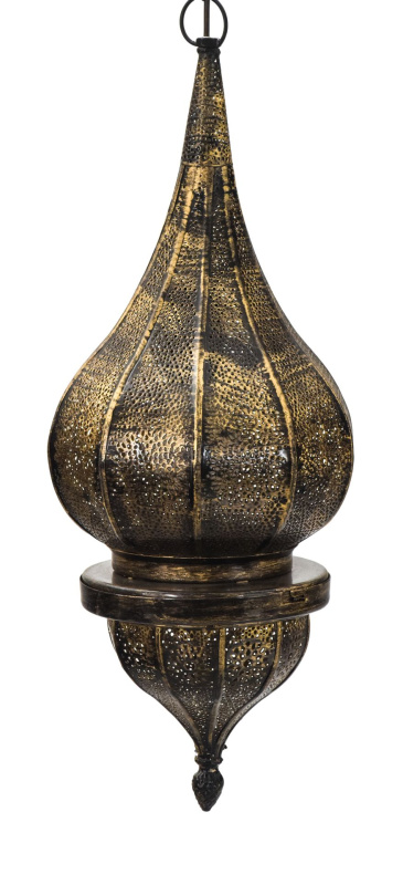 Sanu Babu Kovová lampa v orientálním stylu, černo-zlatá, uvnitř zlatá, 20x20x49cm
