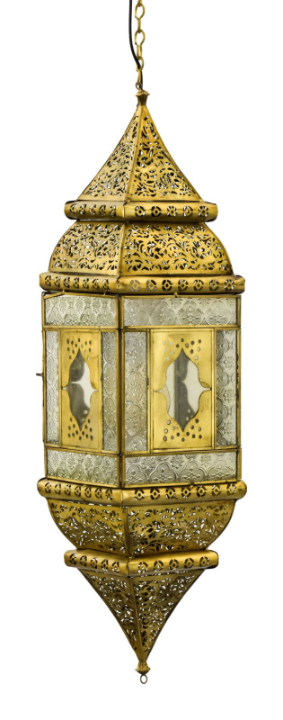 Sanu Babu Arabská lampa, mosazná patina, sklo, ruční práce, 17x17x63cm