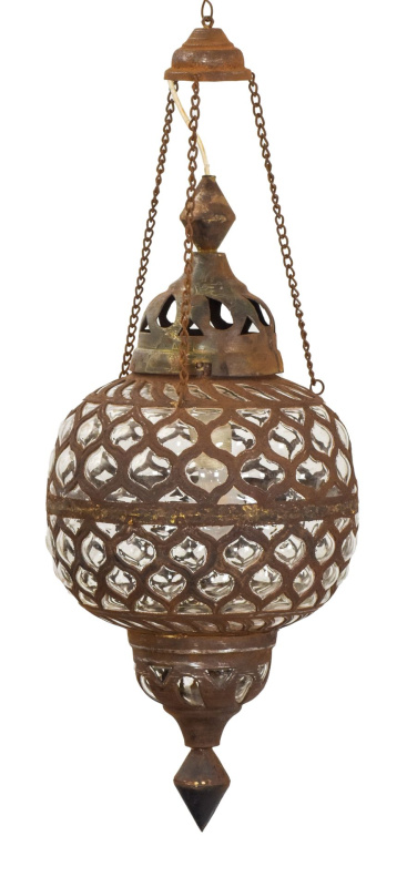 Sanu Babu Kovová lampa v orientálním stylu, rez, sklo, 30x30x65cm