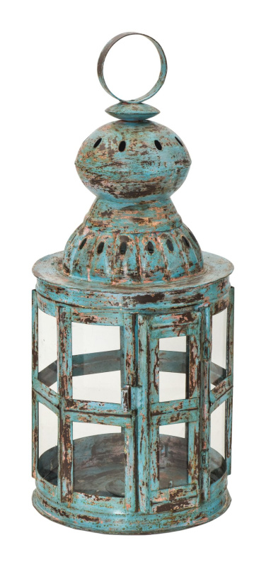 Sanu Babu Kovová lucerna, modrá patina, 29x29x66cm