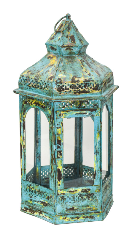 Sanu Babu Kovová lucerna, modrá patina, 28x28x59cm