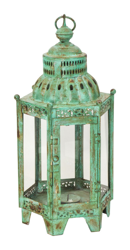 Sanu Babu Kovová lucerna, zelená patina, 28x28x58cm