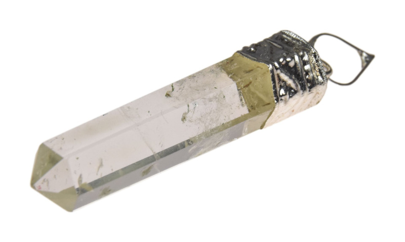 Sanu Babu Přívěsek s polodrahokamem postříbřený, kříšťál, hranol šestistěn 43x8mm