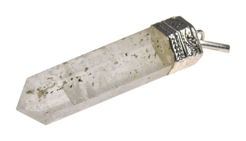 Sanu Babu Přívěsek s polodrahokamem postříbřený, kříšťál, hranol šestistěn 50x8mm