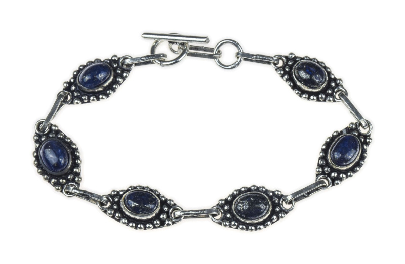Sanu Babu Náramek s polodrahokamy, lapis lazuli, postříbřený, délka 18cm (01)