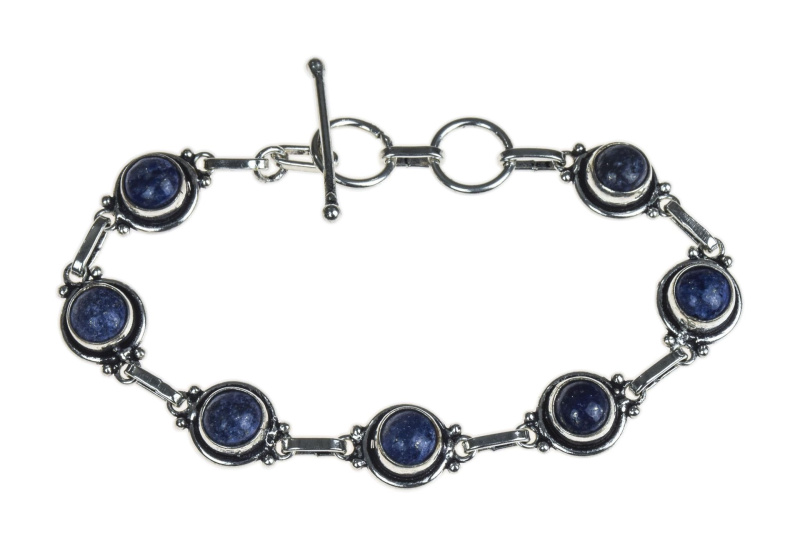 Sanu Babu Náramek s polodrahokamy, lapis lazuli, postříbřený, délka 18cm (02)