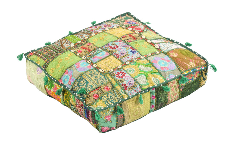 Sanu Babu Meditační polštář, ručně vyšívaný patchwork, čtverec, 61x61x15cm (PS)