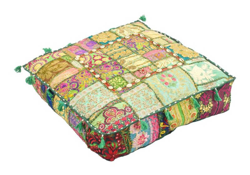 Sanu Babu Meditační polštář, ručně vyšívaný patchwork, čtverec, 61x61x15cm (PT)