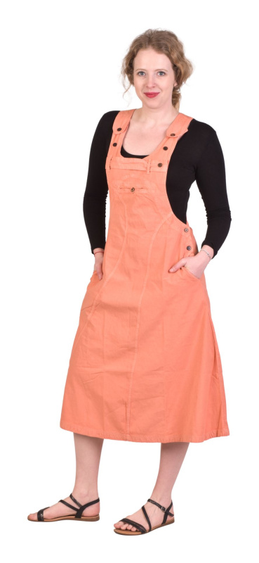 Sanu Babu Šaty s laclem na knoflíky, lososově růžové, midi délka, kapsy L/XL , Růžová