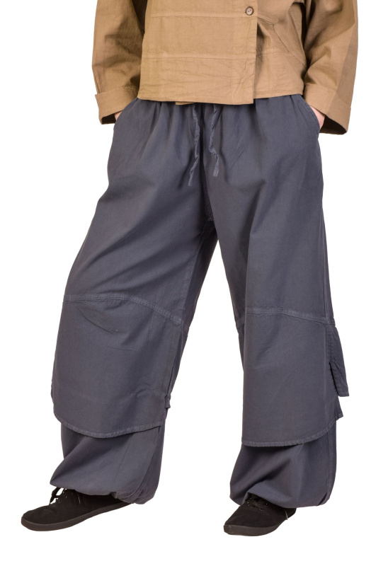 Sanu Babu Dlouhé balónové kalhoty, široké nohavice a kapsy, tmavě šedé, guma v pase XL , Šedá