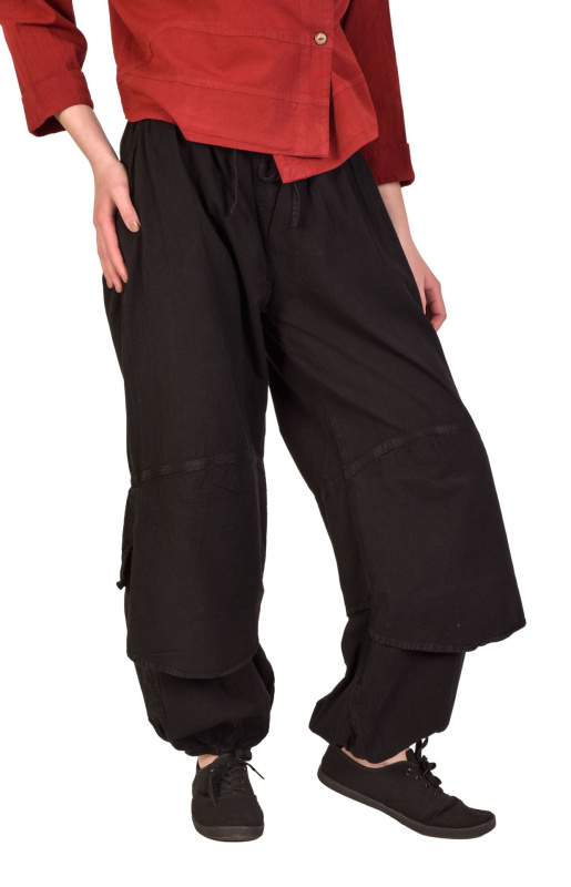 Sanu Babu Dlouhé balónové kalhoty, široké nohavice a kapsy, černé, guma v pase XL , Černá