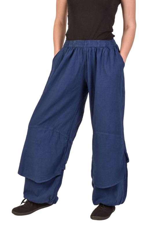Sanu Babu Dlouhé balónové kalhoty, široké nohavice a kapsy, modré, guma v pase XL , Modrá