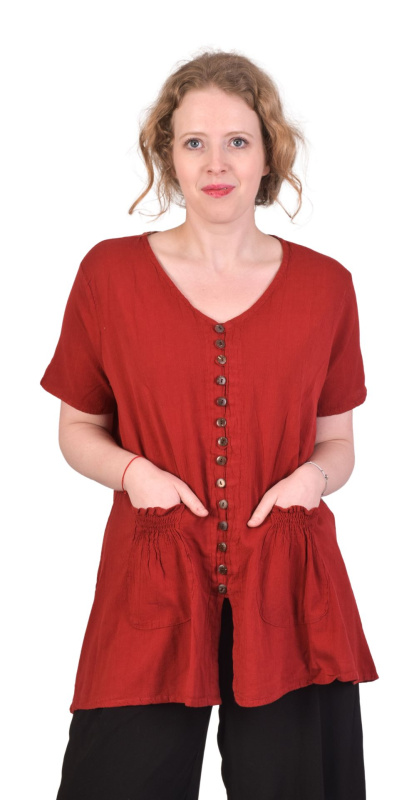 Sanu Babu Propínací halena s krátkým rukávem a kapsami, červená L/XL , Červená