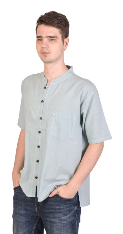 Sanu Babu Modrá pánská košile-kurta s krátkým rukávem a kapsičkou, celorozepínací (0C) XL , Modrá